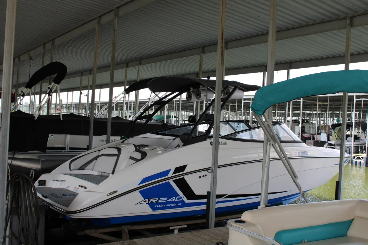 Boats in covered slips on A Dock